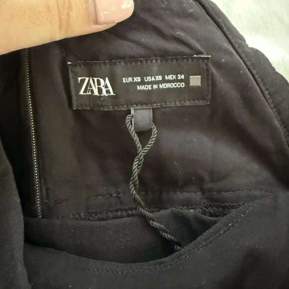 Zara Balloon Bubble Hem Drop Waist Cut Out Black Mini Dress XS LBD Minimalist - Picture 4 of 7